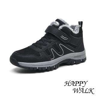 【HAPPY WALK】輕量健步鞋 保暖健步鞋/輕量保暖機能流線拼接造型魔鬼粘休閒健步鞋-男鞋(黑)