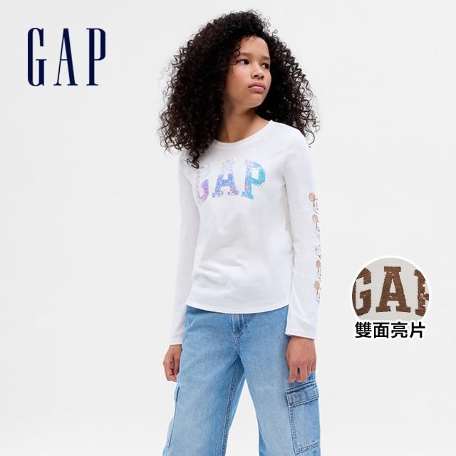 【GAP】女童裝 Gap x Disney迪士尼聯名 Logo純棉印花趣味長袖T恤-白色(793886)