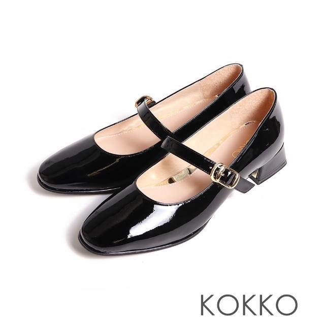 【KOKKO 集團】知性瑪莉珍漆皮舒弧低跟鞋(黑色)