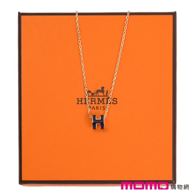 【Hermes 愛馬仕】mini POP H 項鍊(黑色 Noir x 玫瑰金 89)