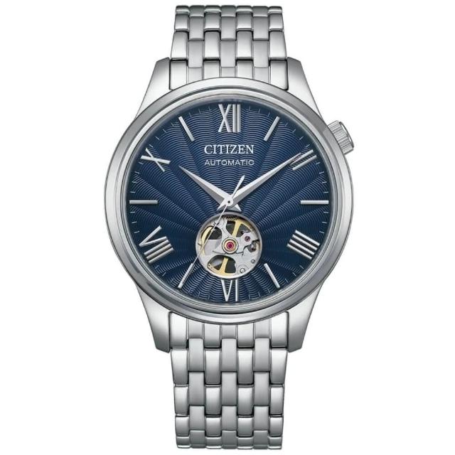 【CITIZEN 星辰】開芯鏤空紳士機械腕錶 - 銀藍(NH9130-84L)