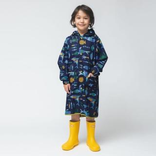 【w.p.c】空氣感兒童雨衣/超輕量防水風衣 附收納袋(湛藍世界M)