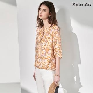 【Master Max】夏日線條花版領口抓花邊折雪紡上衣(8317037)