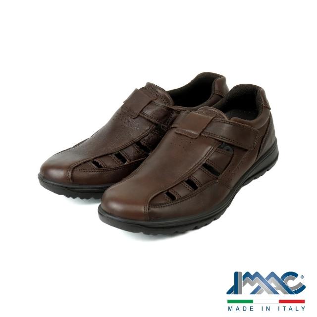 【IMAC】可調式魔鬼氈真皮透氣休閒鞋 深棕色(350980-DBR)