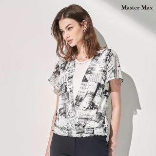 【Master Max】顯瘦假兩件拼接V領短袖雪紡上衣(8317056)