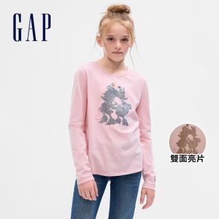 【GAP】女童裝 Gap x Disney迪士尼聯名 Logo純棉印花趣味長袖T恤-粉紅色(793886)