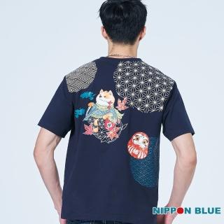 【BLUE WAY】男裝 棒系列和柄紋樣柴犬達摩 短袖 上衣-日本藍