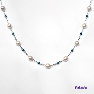 【Artsda】東京訂製 小珍珠鈦金項鍊(18K金 藍色鈦金系列#5)