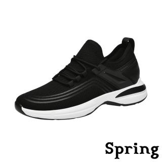 【SPRING】內增高運動鞋 網面運動鞋/舒適透氣飛織網面內增高設計休閒運動鞋-男鞋(黑)