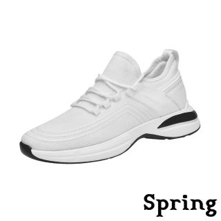 【SPRING】內增高運動鞋 網面運動鞋/舒適透氣飛織網面內增高設計休閒運動鞋-男鞋(白)