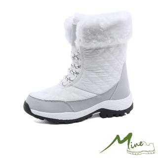 【MINE】保暖雪靴/保暖機能毛絨翻領綁帶造型登山短靴 雪靴(白)