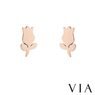 【VIA】白鋼耳釘 鬱金香耳釘/植物系列 鬱金香花朵造型白鋼耳釘(玫瑰金色)