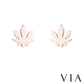 【VIA】白鋼耳釘 葉片耳釘/植物系列 經典葉片造型白鋼耳釘(玫瑰金色)