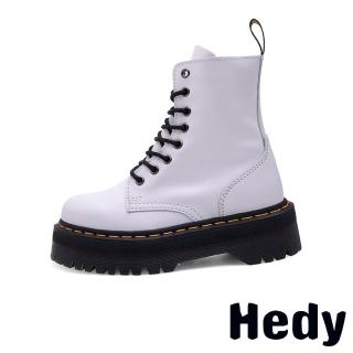 【Hedy】厚底馬丁靴/時尚復古厚底側拉鍊八孔帥氣馬丁靴(白)