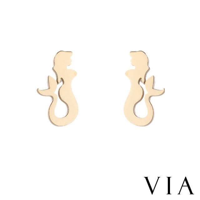 【VIA】白鋼耳釘 美人魚耳釘/時尚系列 美人魚造型白鋼耳釘(金色)