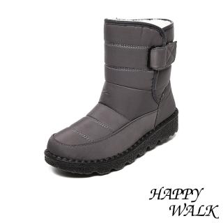 【HAPPY WALK】平底雪靴 保暖雪靴/保暖機能防潑水便利魔鬼粘舒適平底雪靴 戶外雪地靴(灰)