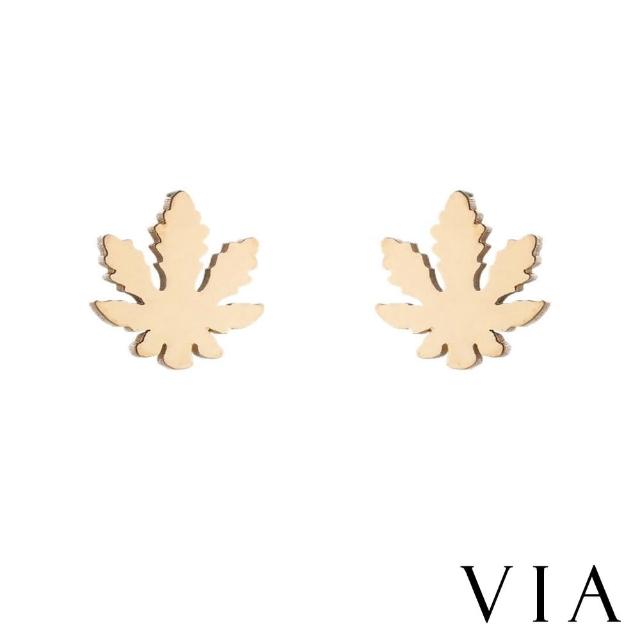 【VIA】白鋼耳釘 葉片耳釘/植物系列 經典葉片造型白鋼耳釘(金色)