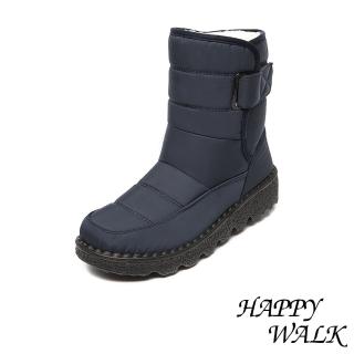 【HAPPY WALK】平底雪靴 保暖雪靴/保暖機能防潑水便利魔鬼粘舒適平底雪靴 戶外雪地靴(藍)
