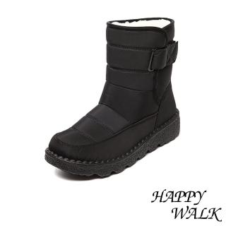 【HAPPY WALK】平底雪靴 保暖雪靴/保暖機能防潑水便利魔鬼粘舒適平底雪靴 戶外雪地靴(黑)