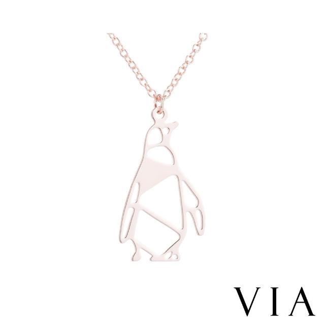 【VIA】白鋼項鍊 企鵝項鍊/動物系列 可愛企鵝造型白鋼項鍊(玫瑰金色)