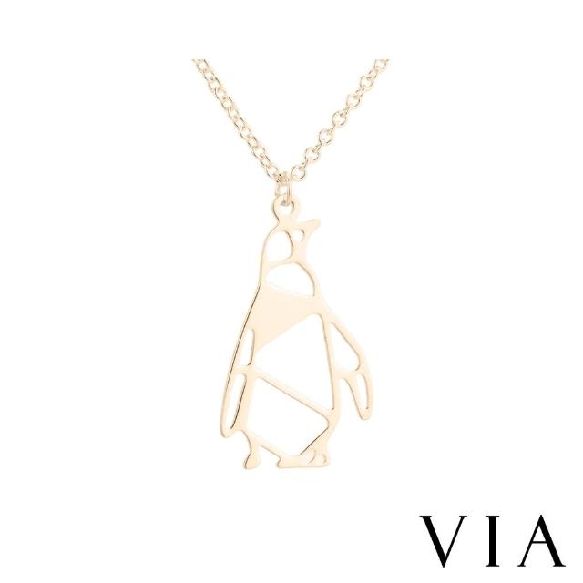 【VIA】白鋼項鍊 企鵝項鍊/動物系列 可愛企鵝造型白鋼項鍊(金色)
