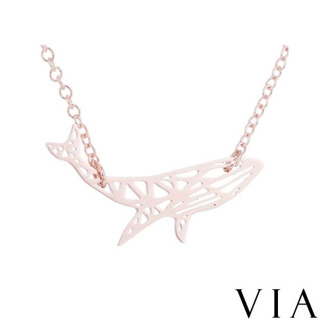 【VIA】白鋼項鍊 鯨魚項鍊/動物系列 可愛折紙鯨魚造型白鋼項鍊(玫瑰金色)