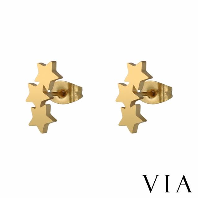 【VIA】鈦鋼耳環 星星耳環/時尚五角星星排列造型鈦鋼耳環(3色任選)