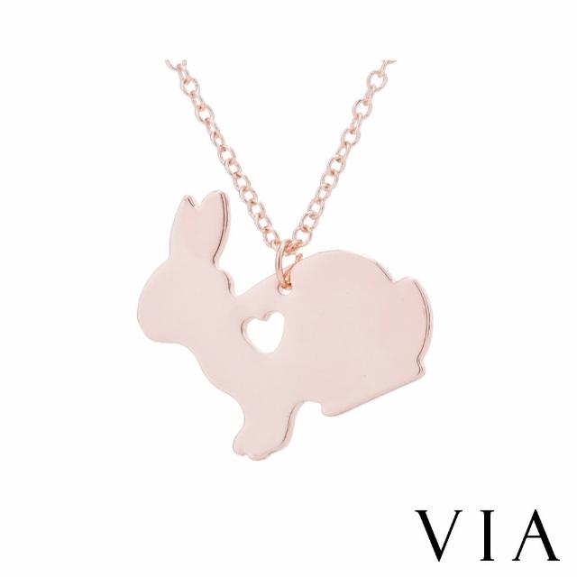 【VIA】白鋼項鍊 小兔項鍊/動物系列 可愛小兔造型白鋼項鍊(玫瑰金色)