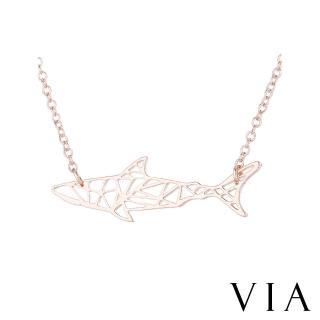【VIA】白鋼項鍊 鯊魚項鍊/動物系列 縷空線條鯊魚造型白鋼項鍊(玫瑰金色)