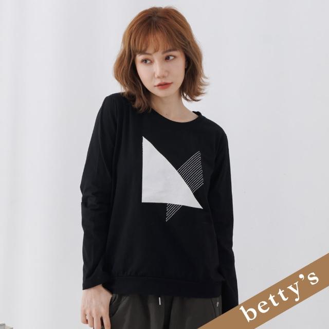 【betty’s 貝蒂思】幾何圖形圓領長袖T-shirt(黑色)