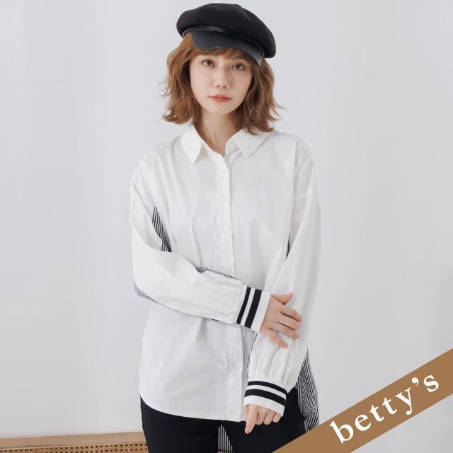 【betty’s 貝蒂思】條紋拼接袖口羅紋襯衫(白色)
