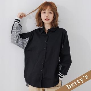 【betty’s 貝蒂思】條紋拼接袖口羅紋襯衫(黑色)