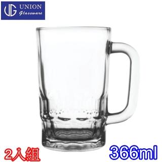 【UNION】玻璃底花邊有柄啤酒杯366cc(二入組)