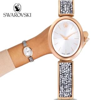 【SWAROVSKI 施華洛世奇】Crystal Rock Oval 手錶-白/29x26mm 戶外 春遊(5656851)