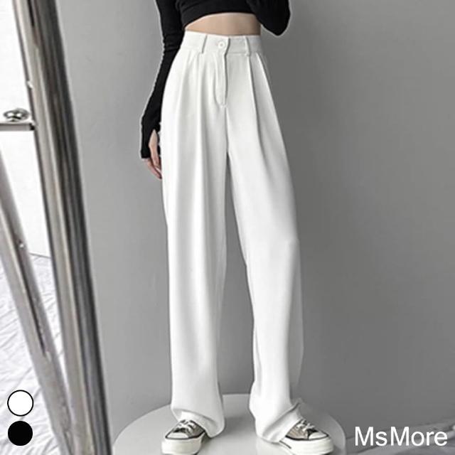 【MsMore】寬鬆直筒顯瘦西裝拖地寬褲#110286(白/黑)