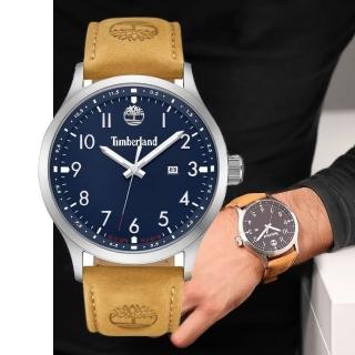 【Timberland】天柏嵐 TRUMBULL系列 經典腕錶 皮帶-藍/小麥黃45mm(TDWGB0010103)