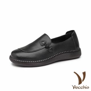 【Vecchio】真皮樂福鞋 厚底樂福鞋/真皮頭層牛皮舒適寬楦厚底休閒樂福鞋(黑)