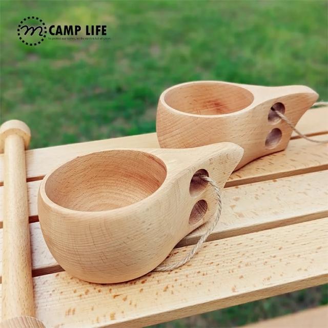 【May Shop】自然風格戶外咖啡杯 橡膠木雙孔杯子(兩入一組)