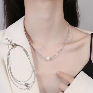 【KT DADA】鎖骨鏈 高級感 珍珠項鍊 項鏈 精品 名牌飾品 925純銀項鍊 珍珠碎銀子項鍊 女新款 個性 設計感