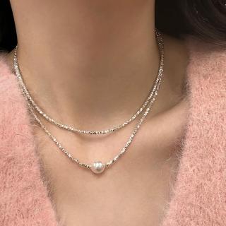 【MoonDy】珍珠項鍊 項鏈 精品 名牌飾品 925純銀項鍊 珍珠碎銀子項鍊 女新款 個性 設計感 鎖骨鏈