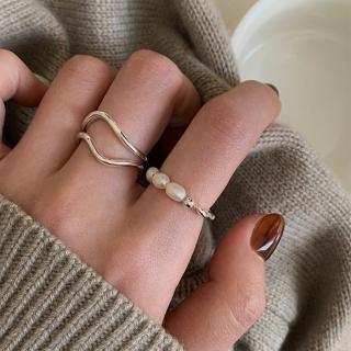 【KT DADA】戒指 戒指女生 珍珠戒指 925純銀戒指 不規則戒指 可調式戒指 小禮物 情人節禮物 情侶禮物