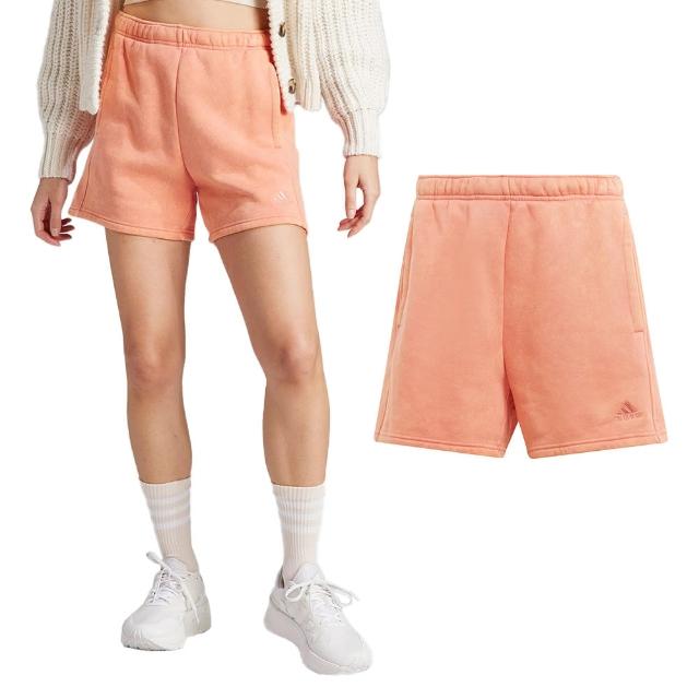 【adidas 愛迪達】W All SZN WS SH 女款 珊瑚橘色 休閒 寬鬆 棉質 刷毛 短褲 IK4260