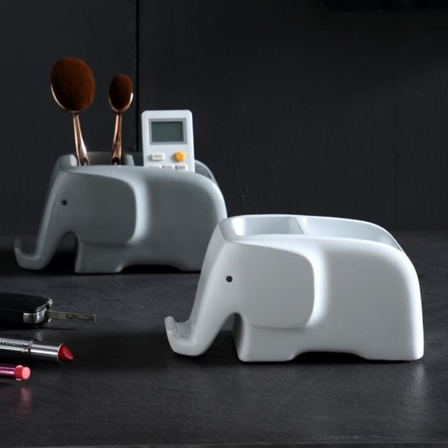 【小綠豆居家百貨】絕佳創意設計大象多功能分隔收納盒-2件組(手機架 筆筒 遙控器置物盒)