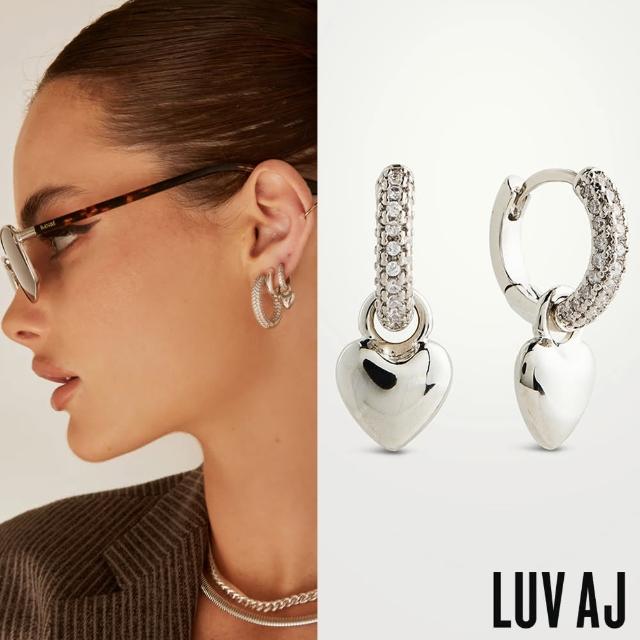【LUV AJ】好萊塢潮牌 銀色愛心耳環 鑲鑽小圓耳環 2用式 PUFFY HEART HUGGIES(愛心耳環)