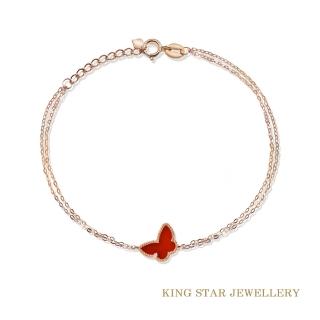 【King Star】瑪瑙18K玫瑰金蝴蝶鑽石手鍊