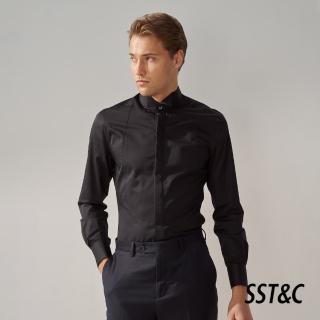 【SST&C 新品９折】米蘭系列 仿絲綢黑色拼接禮服款修身版襯衫0312309008