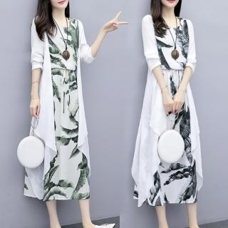 【Pure 衣櫃】印染水墨連身裙+罩衫兩件套(簡約/涼感/百搭/KDD-3916)