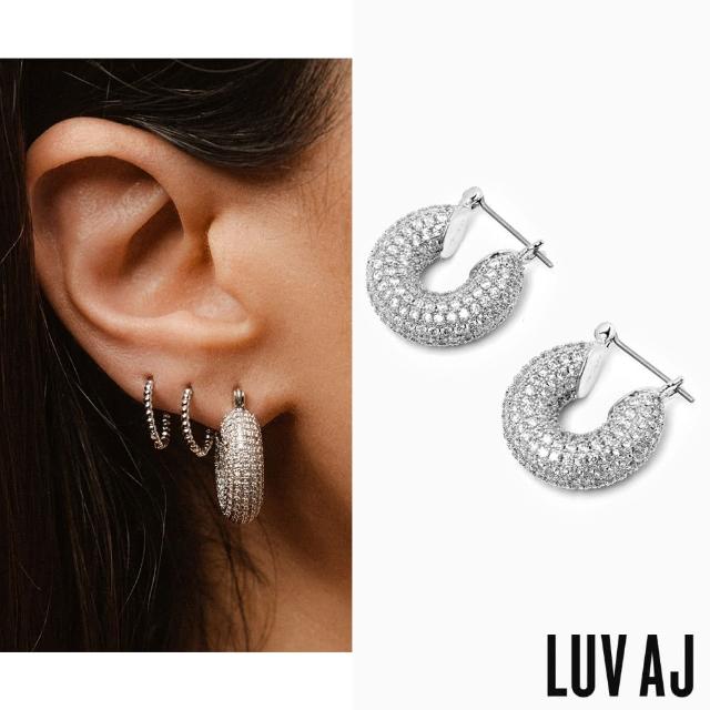 【LUV AJ】好萊塢潮牌 銀色鑲鑽 小寬版圓耳環 PAVE MINI DONUT HOOPS(小寬版圓耳環)