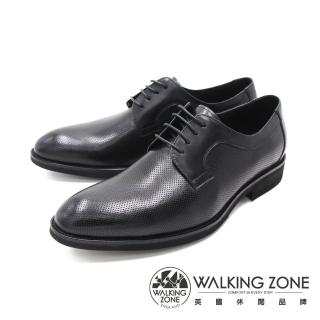 【WALKING ZONE】男 尖頭暗紋綁帶皮鞋 男鞋(黑)