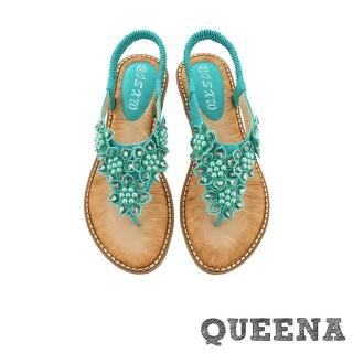 【QUEENA】坡跟涼鞋 蕾絲涼鞋/波西米亞民族風立體蕾絲珠花舒適坡跟涼鞋(7色任選)